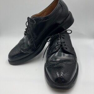 Vintage French Shriner Mens Black Leather Wing Tip Lace Up Dress Shoes Size 8.5M